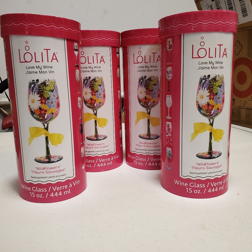 Set of 4 Lolita Hand-Painted Wine Glasses 15oz.